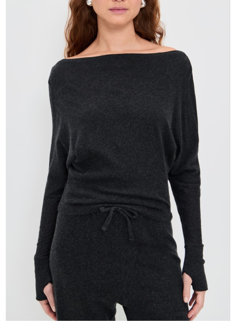 Enza Costa cashmere jersey dolman top in charcoal